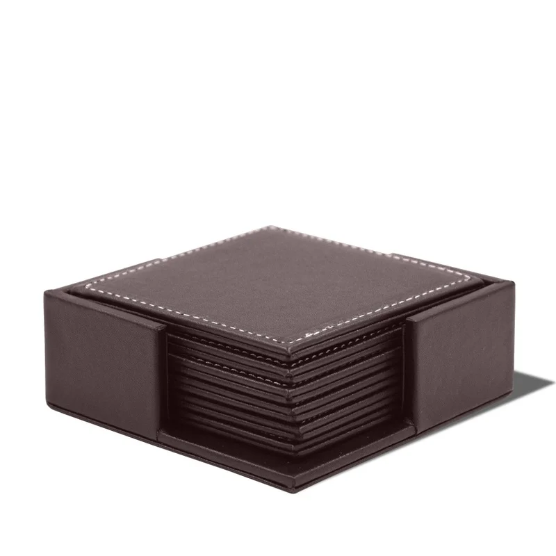 Leather Desk Pad - 6ชิ้น/เซ็ตธุรกิจหนัง Coasters ความร้อนฉนวนกันความร้อน Coasters ชาสแควร์ชา/ถ้วยกาแฟ Decor