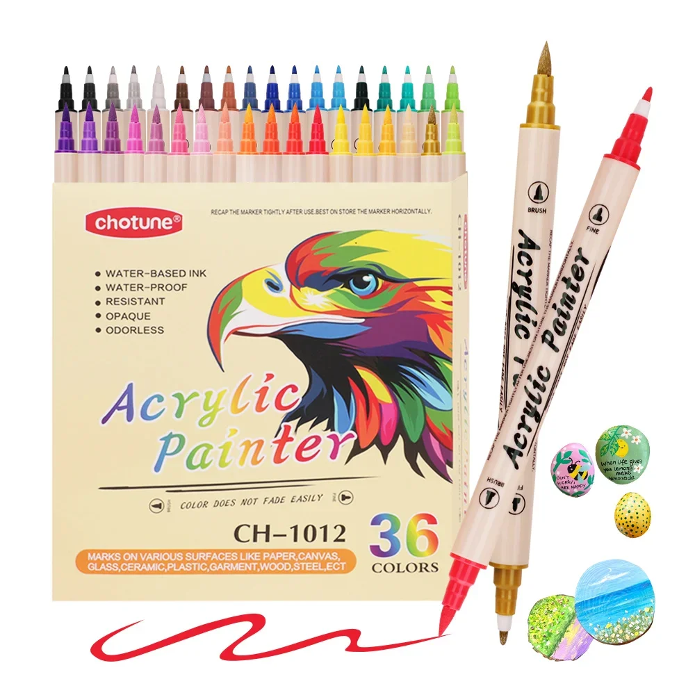 Correction Pen Fine - 12-36 สีสีอะคริลิคเครื่องหมายปากกาแปรง Dual Tip, สีอะคริลิคปากกาแปรงเคล็ดลับและ Fine