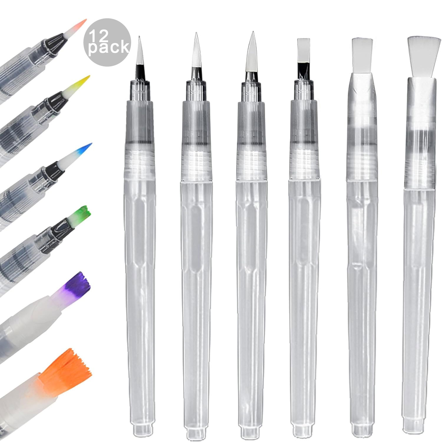 Correction Pen Fine - ปากกาพู่กันสีน้ำ 6/12/18 ชิ้น หัวแบนละเอียด สำหรับระบายสีน้ำ สีอะคริลิค